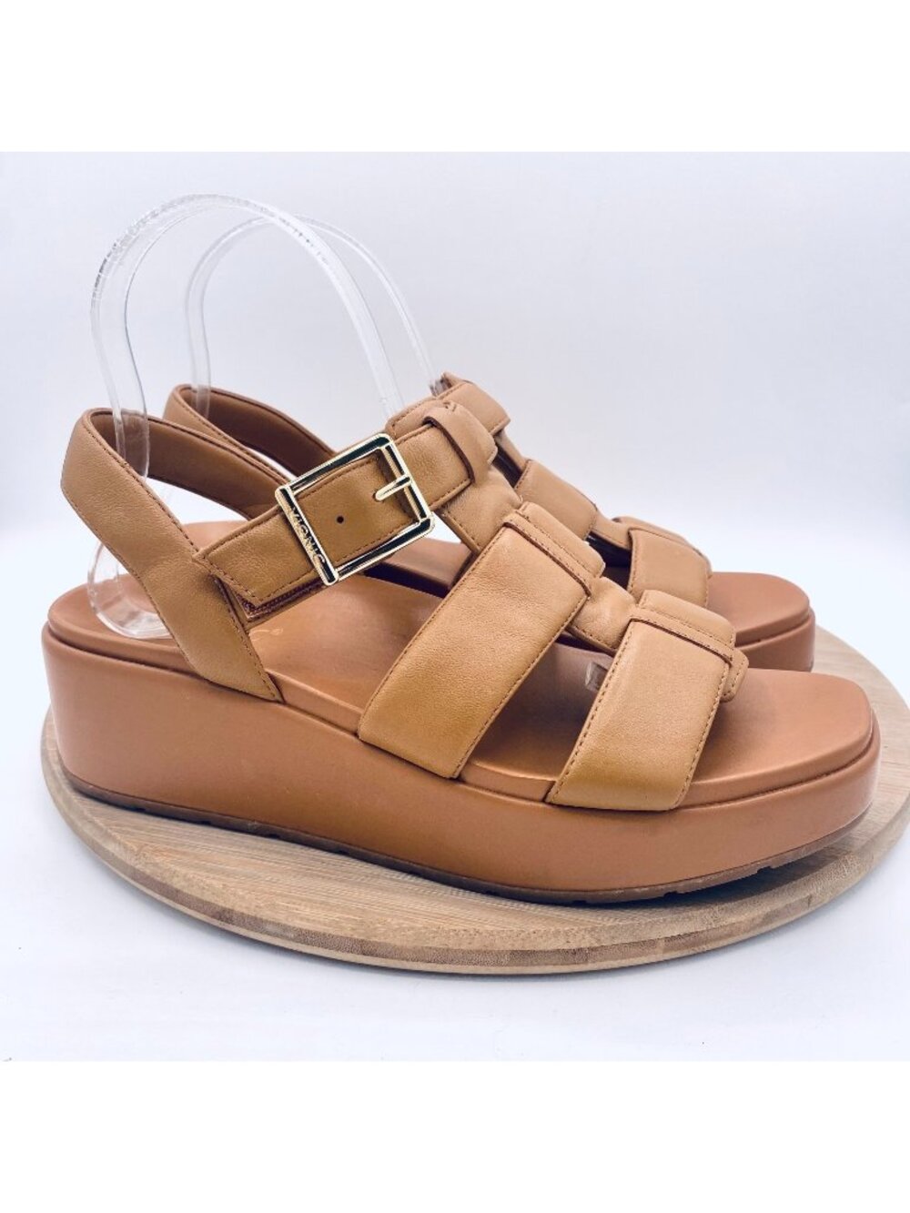 Vionic Sandals Womens 9 Tan Leather Slingback Comfort Delano Platforms Preppy